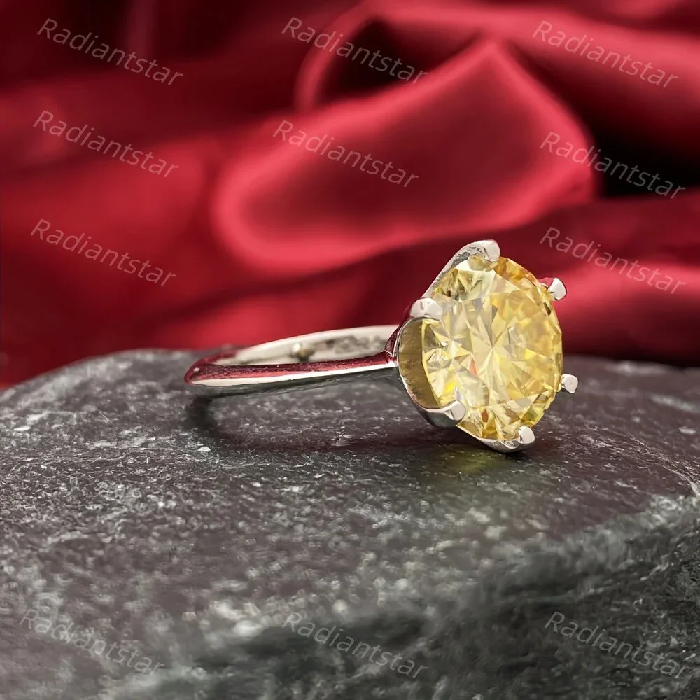NEW Certified 5 ct. t.w. Lemon Yellow Moissanite Solitaire 6 Prong Ring